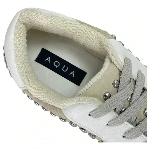 AQUA Womens Sneakers 8.5M Tess White Multi Leather Silver Studded - Picture 12 of 14